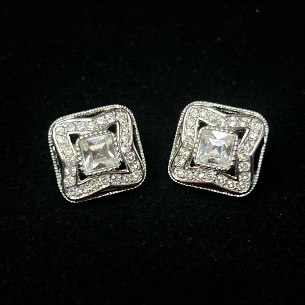 Givenchy Silver Tone Rhinestone Earrings - image 1